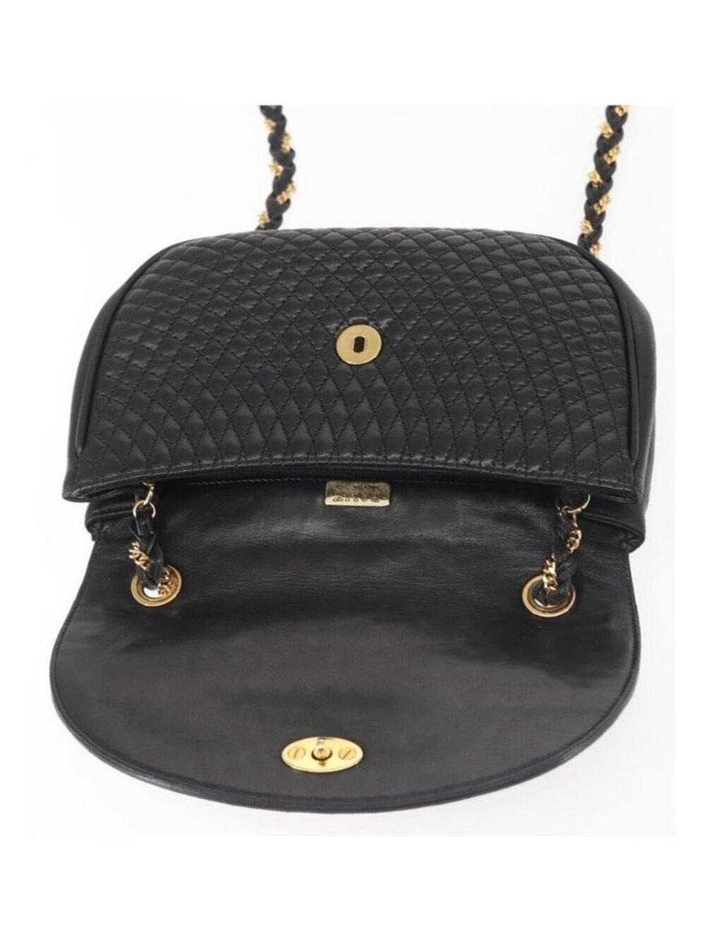 Authentic BALLY Chain Shoulder Bag Leather Black Gold - Picture 7 of 16